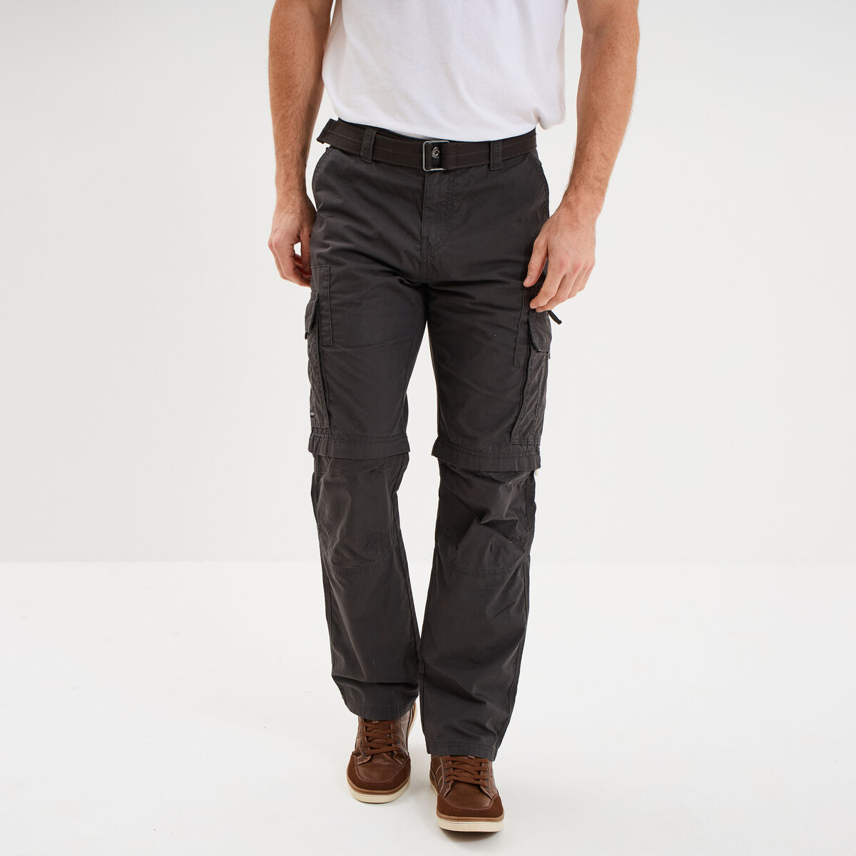 Pantalon cargo 2-en-1 modulable bermuda gris fonc&eacute; homme