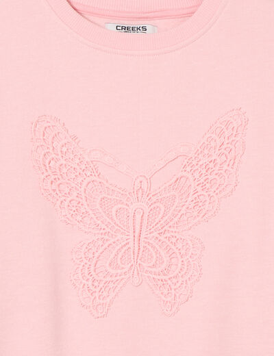 Sweat détails macramé rose pastel fille