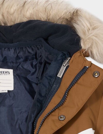 Parka 3-en-1 à capuche bordure fourrure camel garçon