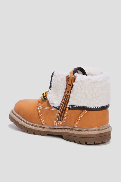 Bottines plates fourrées zippées camel bébé garçon