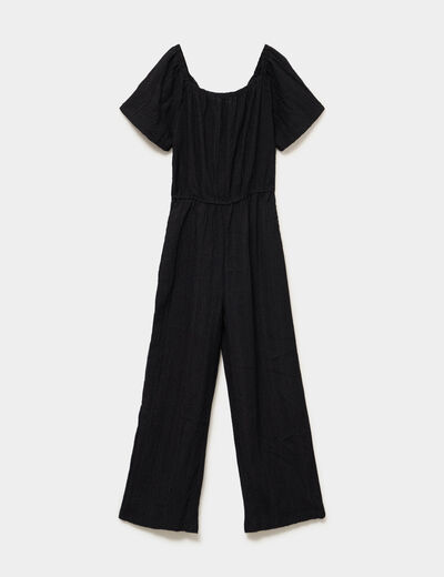 Combinaison pantalon manches courtes noir fille