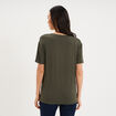 T-shirt fluide col en V manches courtes vert kaki femme