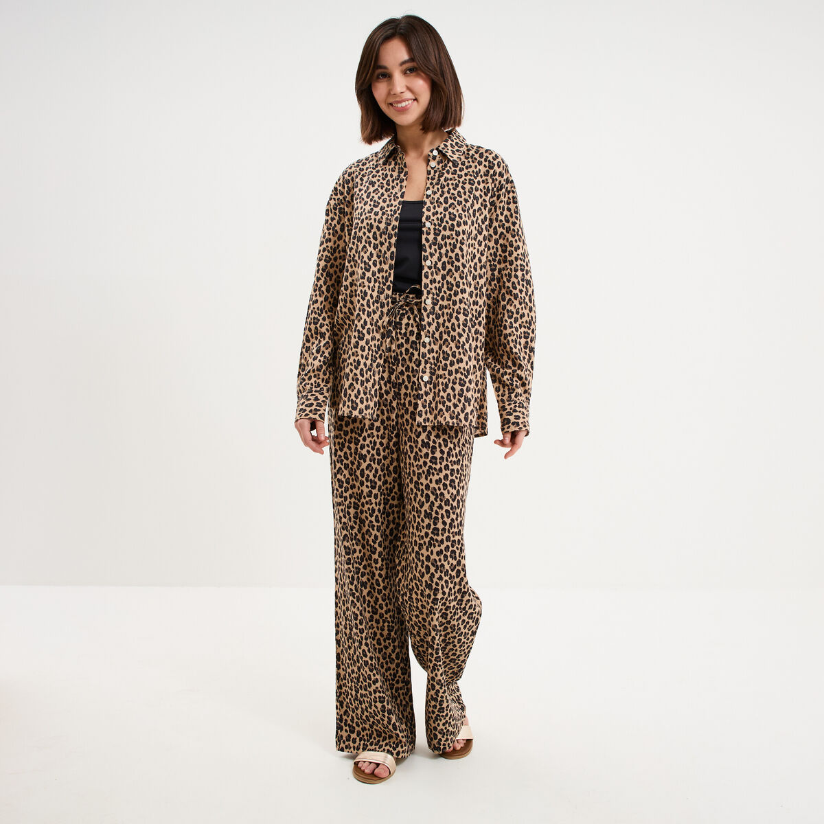 Chemise oversize lin m&eacute;lang&eacute; beige clair femme
