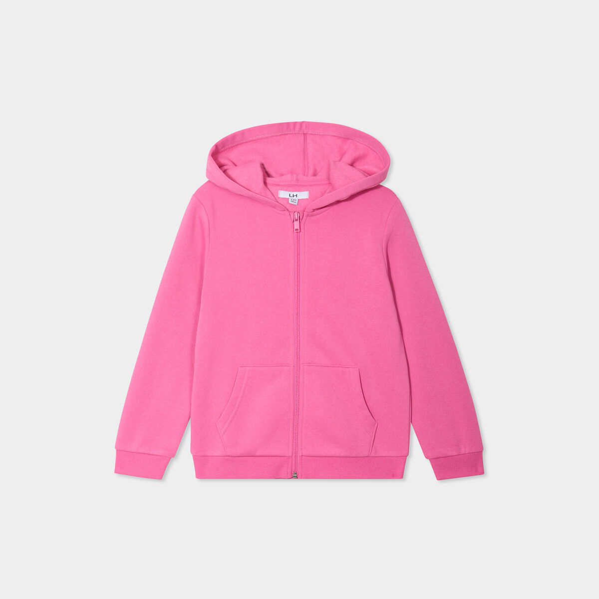 Sweat zipp&eacute; &agrave; capuche droit molleton rose fushia fille