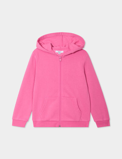 Sweat zipp&eacute; &agrave; capuche droit molleton rose fushia fille