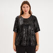 T-shirt sequins manches courtes loose noir femme grande taille