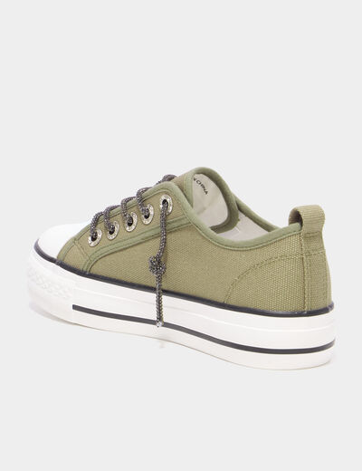 Tennis en toile &agrave; plateforme vert kaki femme