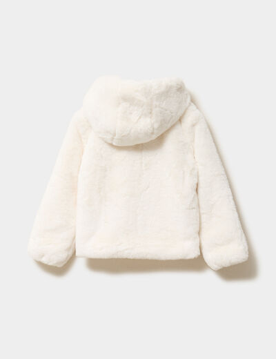 Blouson fausse fourrure &agrave; capuche ivoire fille