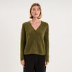 Gilet cardigan ajour&eacute; manches longues vert olive femme