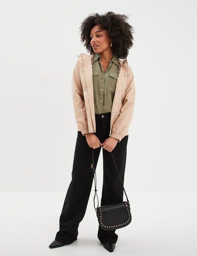 Parka courte imperm&eacute;able &agrave; capuche sable femme