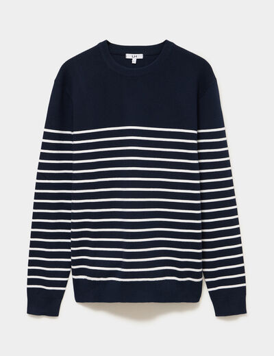 Pull col rond manches longues bleu marine homme