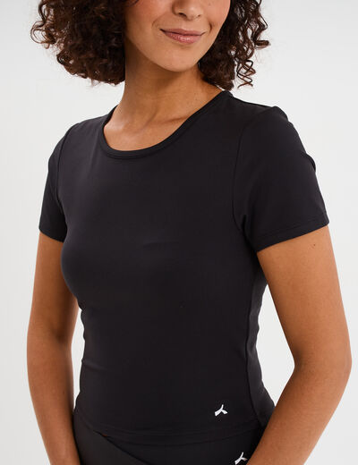 T-shirt de sport court ajust&eacute; noir femme