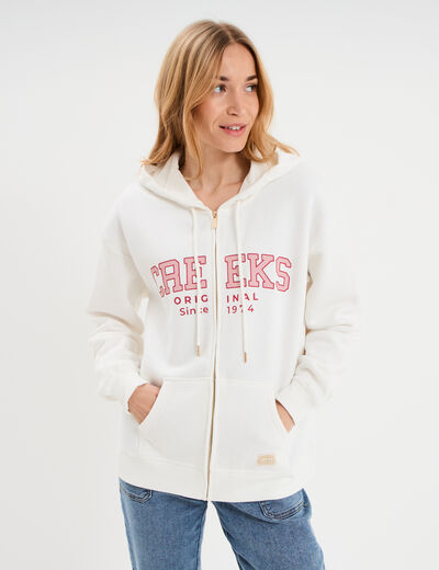 Sweat zipp&eacute; &agrave; capuche blanc femme