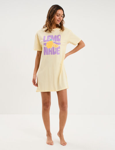Chemise de nuit manches courtes coton jaune clair femme