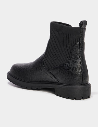 Boots chaussettes crant&eacute;es noir femme