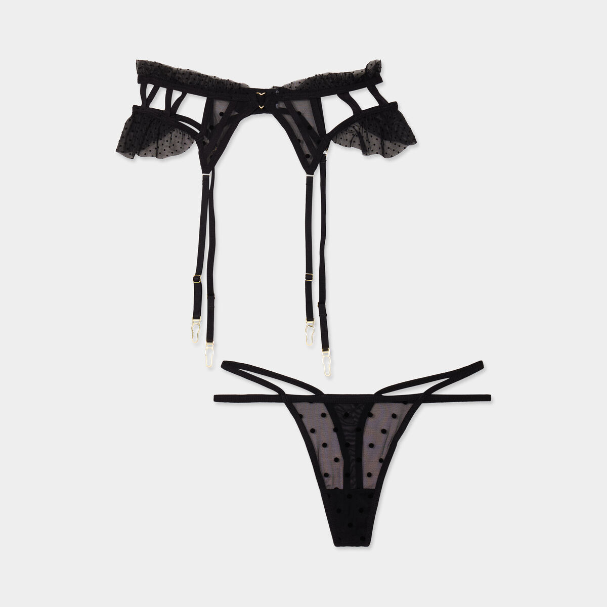 Ensemble porte-jarretelle et string noir femme