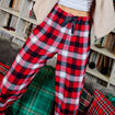 Pantalon de pyjama en coton ajusable rouge femme