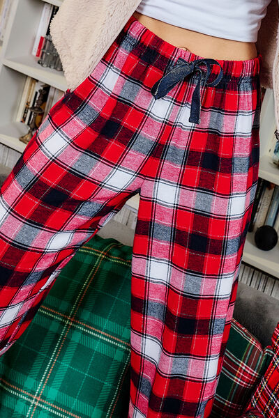 Pantalon de pyjama en coton ajusable rouge femme