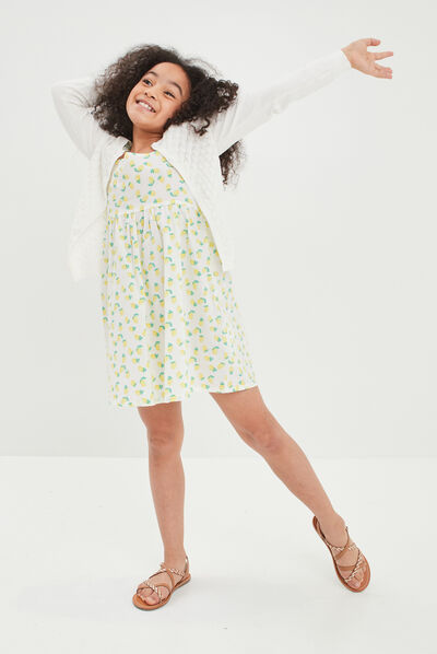 Robe évasée à bretelles croisées blanc fille