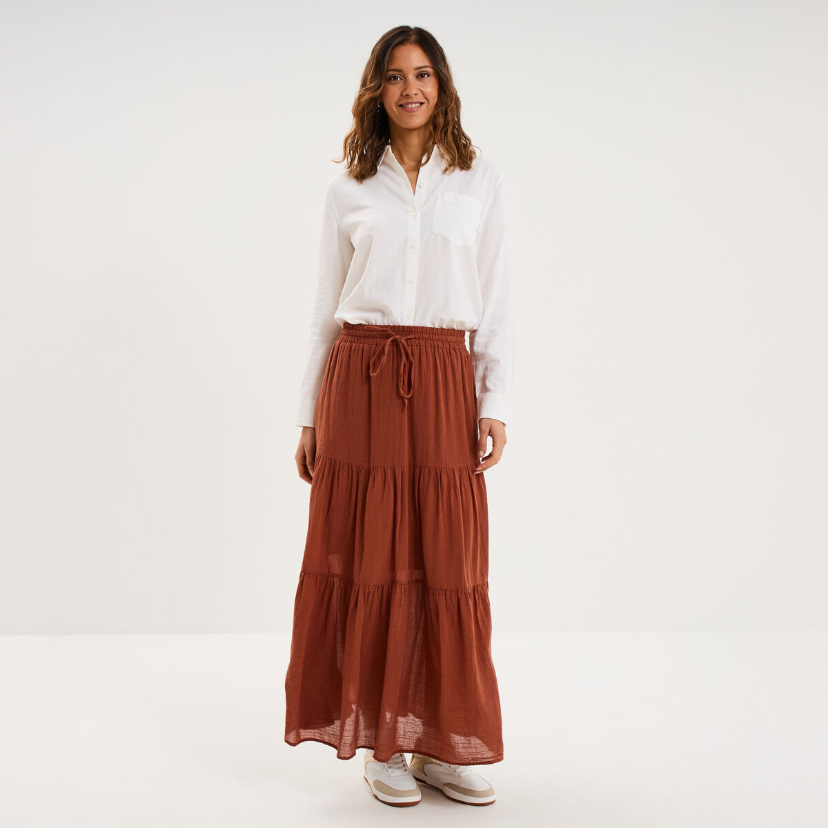 Chemise lin m&eacute;lang&eacute; manches longues blanc femme