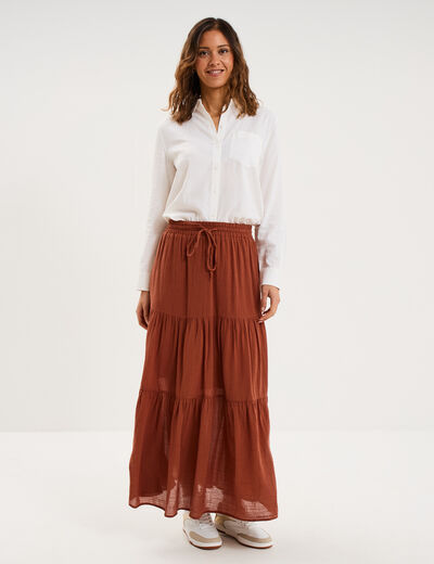 Chemise lin m&eacute;lang&eacute; manches longues blanc femme