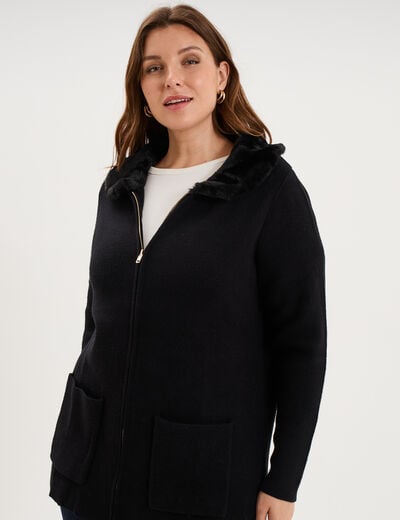 Gilet zipp&eacute; avec col fausse fourrure noir femme grande taille