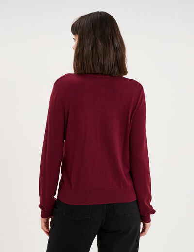 Gilet col rond manches longues bordeaux femme