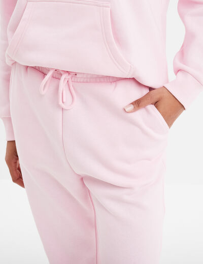 Pantalon jogging droit molleton rose femme