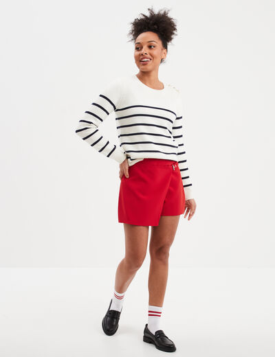 Pull col rond boutons épaule Creeks blanc femme