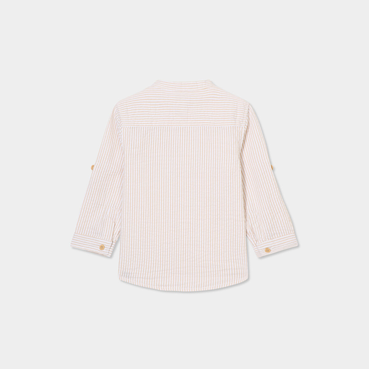 Chemise col mao manches retroussables beige b&eacute;b&eacute; gar&ccedil;on