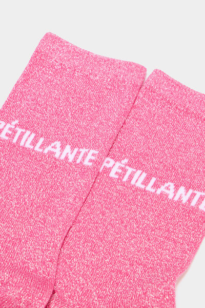 Chaussettes &agrave; fils m&eacute;tallis&eacute;s mi-hautes rose fushia femme