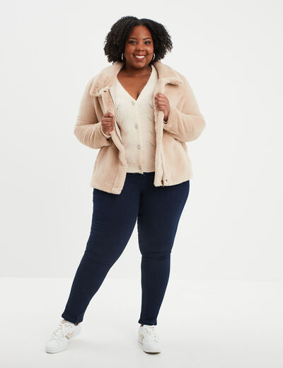 Manteau fausse fourrure col montant beige femme grande taille