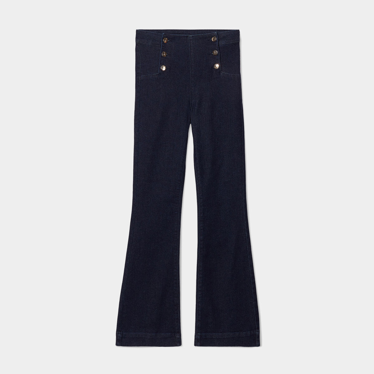 Jeans taille haute flare à ponts denim brut femme
