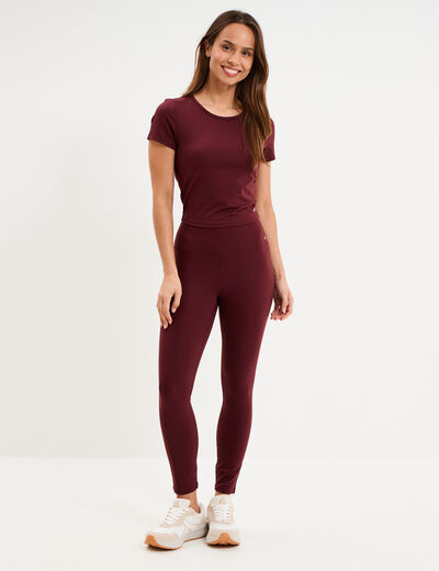 T-shirt de sport court ajust&eacute; violet fonc&eacute; femme
