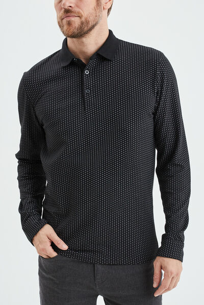 Polo manches longues encolure boutonnée noir homme