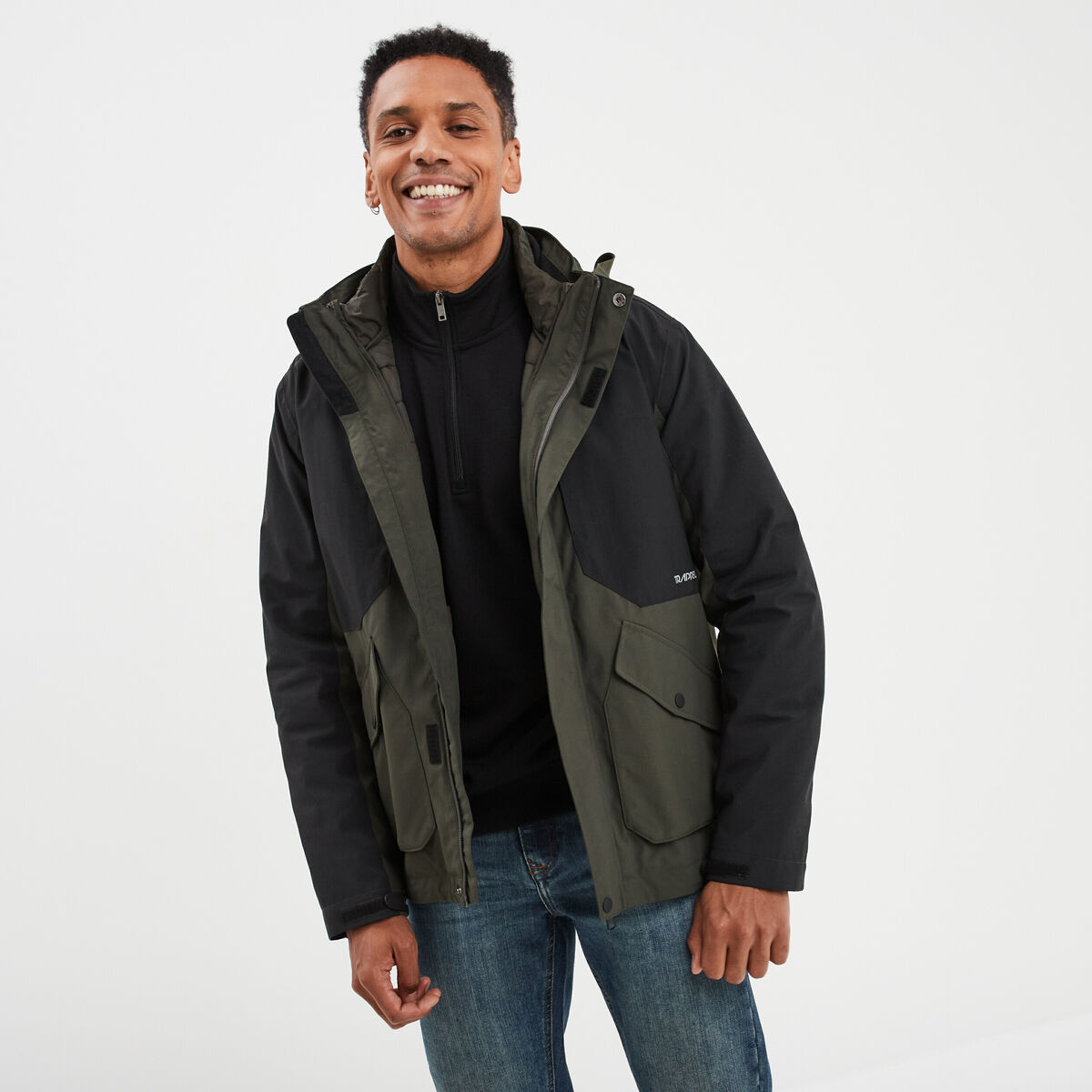 Veste &agrave; capuche effet 3-en-1 Trappeur vert kaki homme
