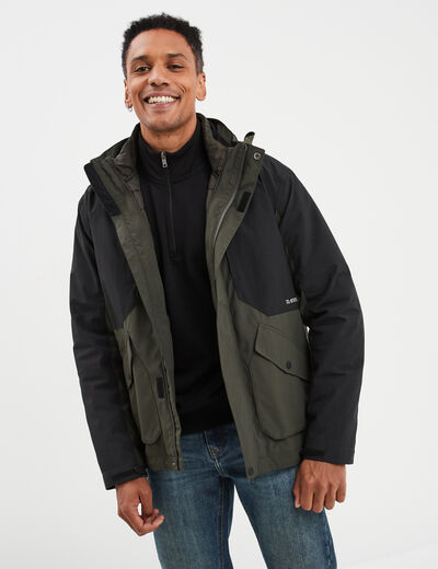 Veste &agrave; capuche effet 3-en-1 Trappeur vert kaki homme