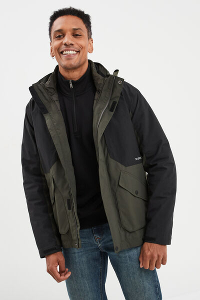 Veste &agrave; capuche effet 3-en-1 Trappeur vert kaki homme