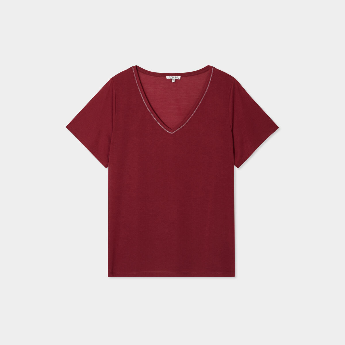 T-shirt manches courtes col V bordeaux femme grande taille