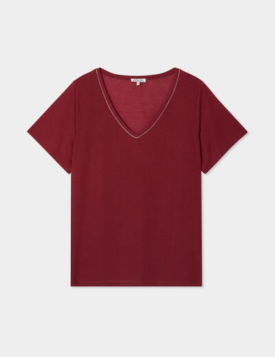 T-shirt manches courtes col V bordeaux femme grande taille