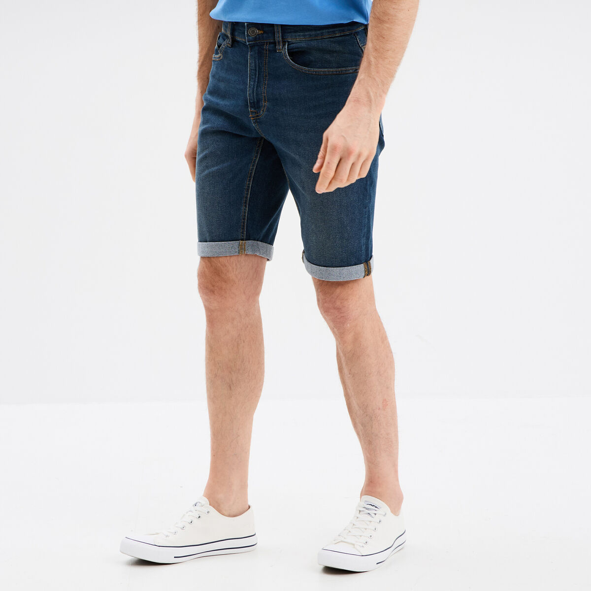 Bermuda stretch droit en jean denim dirty homme