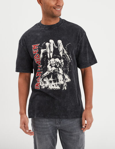 T-shirt teinture spéciale Iron Maiden noir homme