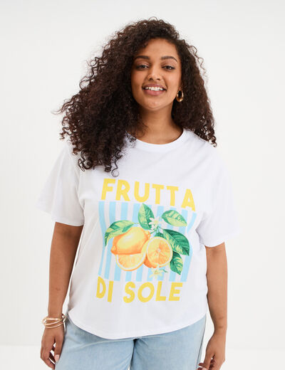 T-shirt avec manches courtes droit coton blanc femme grande taille