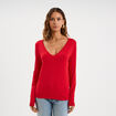 Pull col en V manches longues rouge femme