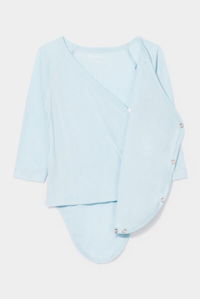 Lot 3 bodies coton manches longues bleu bébé garçon