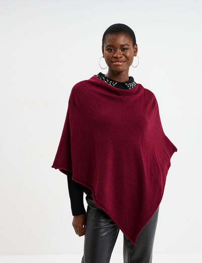 Poncho asym&eacute;trique prune femme