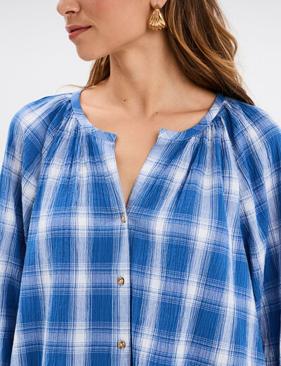 Blouse manches 3/4 ballons coton Creeks bleu femme
