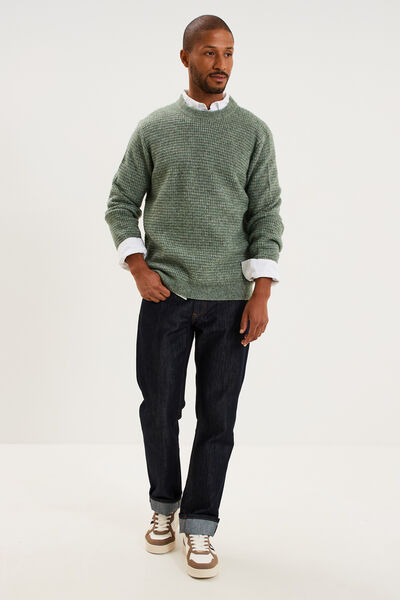 Pull col rond manches longues vert kaki homme