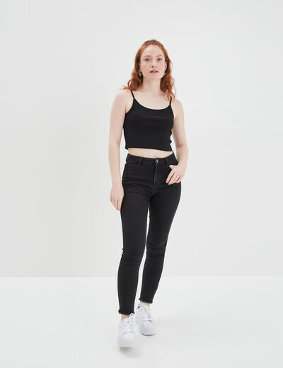 Débardeur cropped côtelé noir femme