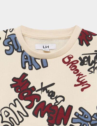 Sweat col rond manches longues ecru gar&ccedil;on
